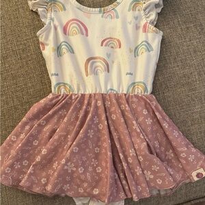 cheeky plum Rainbow Print Pink Floral Skirt Casual Dress/ Leotard